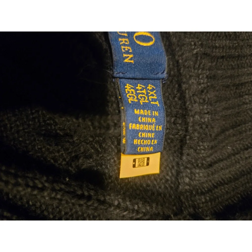 Polo Ralph Lauren Mens Black Cable Knit Quarter Zip Sweater 4XLT Big & Tall Pony